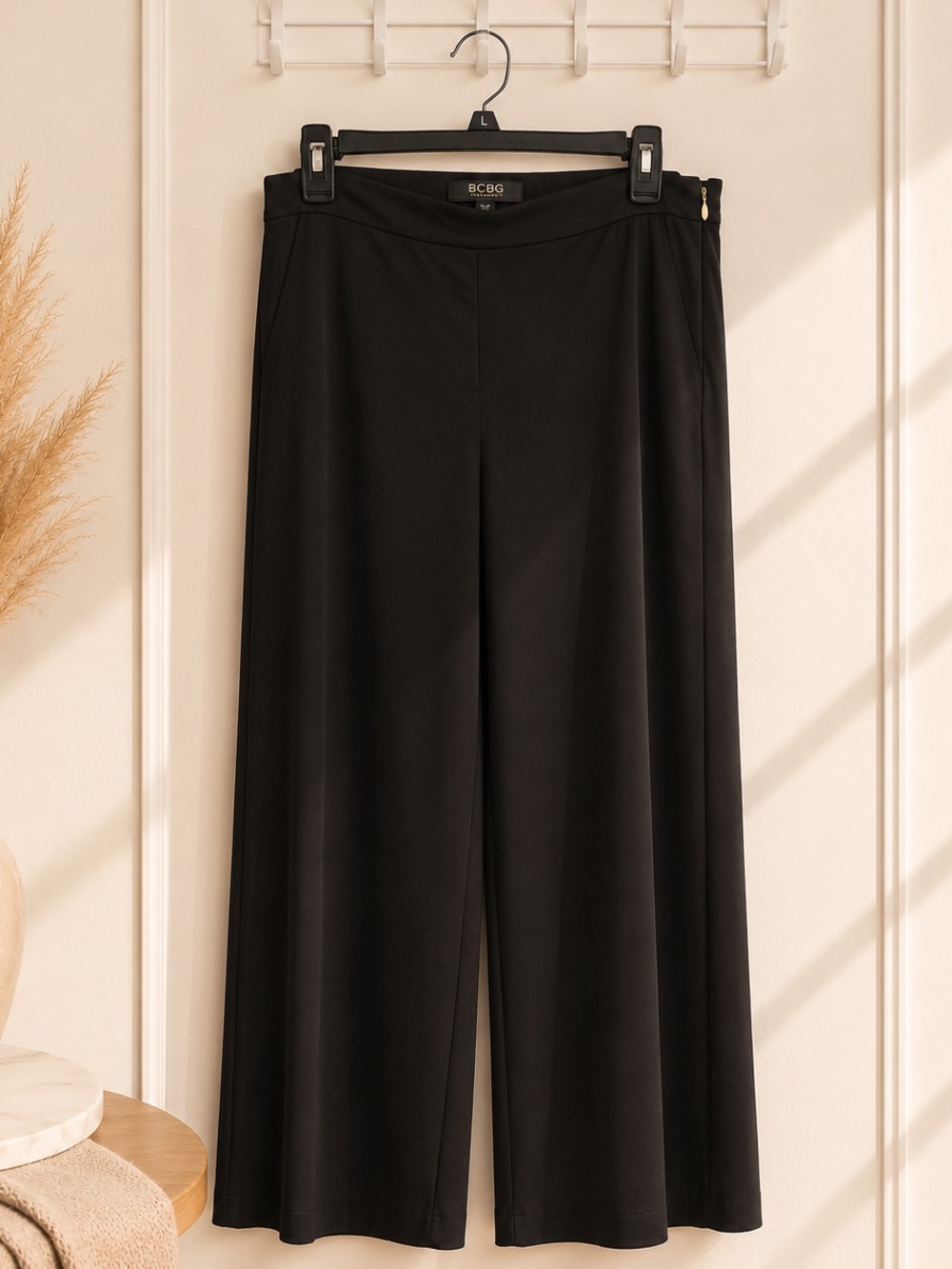 BCBG Black Satin Wide-Leg Pants Size 16 | Silky Formal Trousers